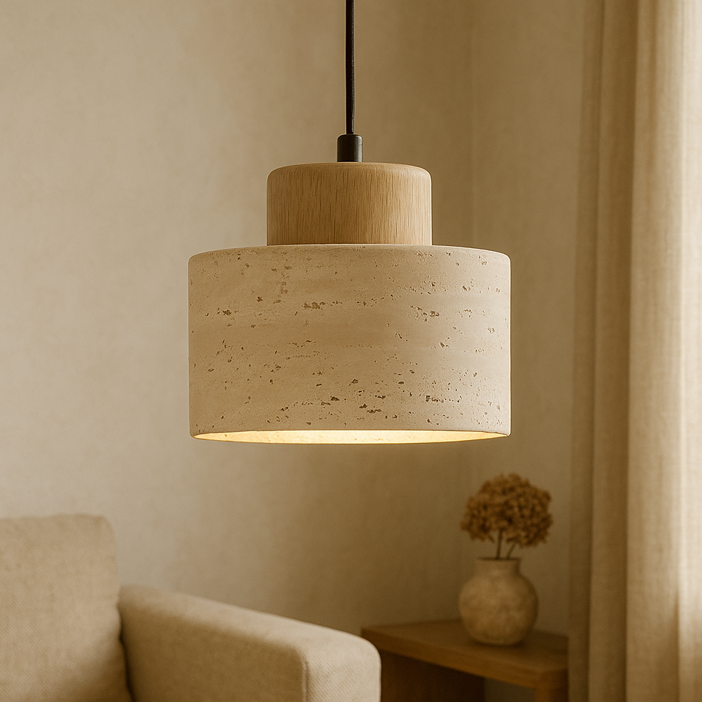Contemporary Travertine Stone Pendant Light for Kitchen Island – Adjustable Height LED Fixture 3