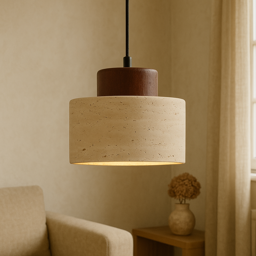 Contemporary Travertine Stone Pendant Light for Kitchen Island – Adjustable Height LED Fixture 4