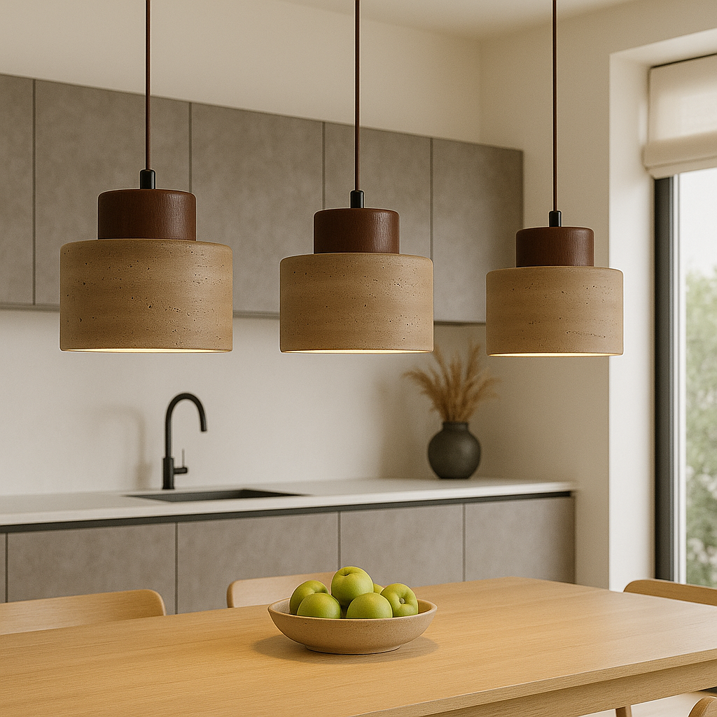 Contemporary Travertine Stone Pendant Light for Kitchen Island – Adjustable Height LED Fixture 5